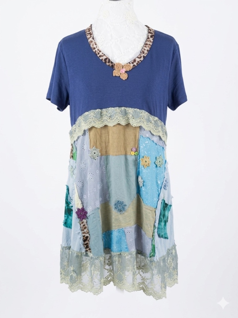 Handmade Upcycled Tunic Dress Large XL Mixed Media Patchwork